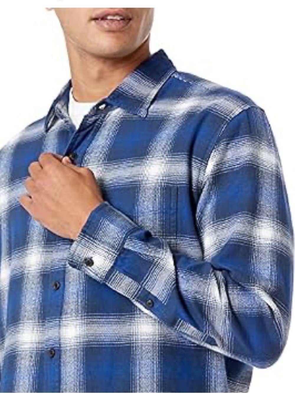 Amazon Essentials Blue and White Plaid Button-Down Shirt